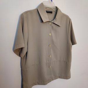 Vintage Savion taupe button down blouse Medium Old Money Career Quiet Luxury